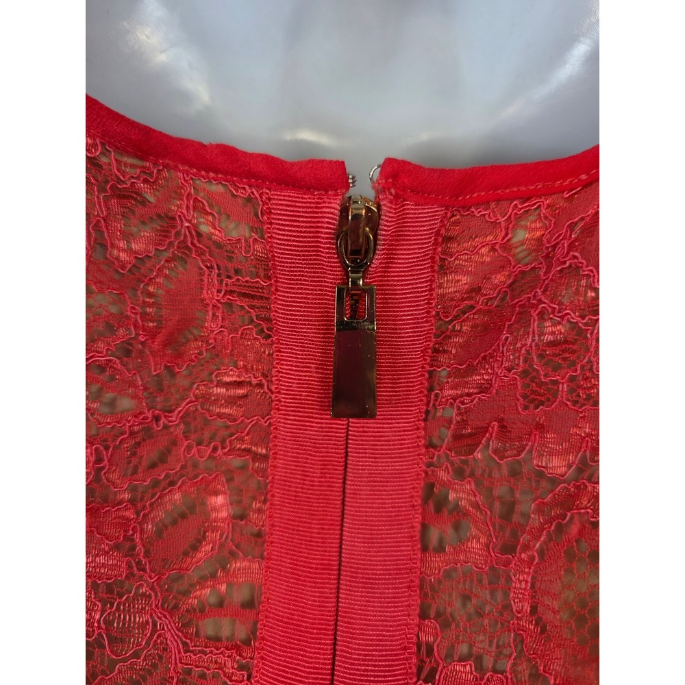 Vince Camuto Peach Floral Lace Ruched Sheath Dress Lined Sleeveless Size 12 /R29 - Picture 6 of 8